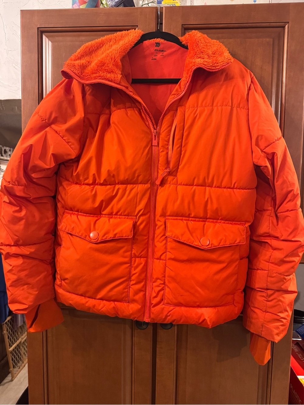all in motion Orange Men's Puffer Jacket with Sherpa Collar